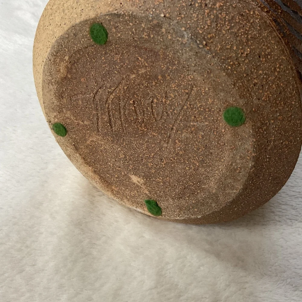 Signed Studio Pottery Vase 8” Blue Carved Stoneware Art Pottery - Picture 14 of 16